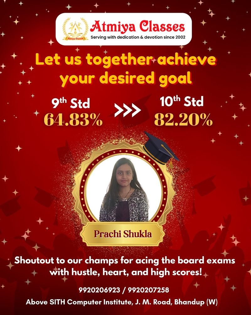 Prachi Shukla — 64.83% in Standard 9 to 82.20% in the SSC board