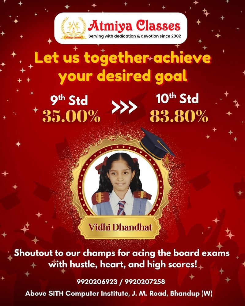 Vidhi Dhandhat — 35.00% in Standard 9 to 83.80% in the SSC board